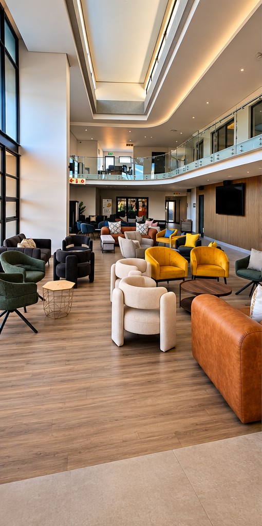 Modern lounge with finished timber-look flooring